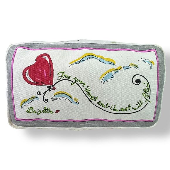 Brighton Free Your Heart B Mine White Cotton Canvas Tote Bag Balloons Red Love - Picture 9 of 12